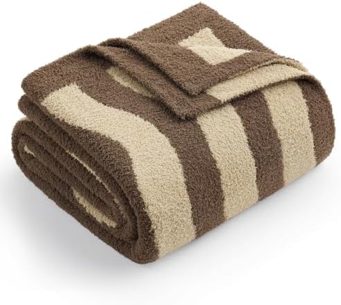 Snuggle Sac Soft Throw Blanket for Couch, Soft Cozy Fluffy Blankets for Women, Warm Microfiber Knit Cute Throws Gifts, Wave Beige, 50x60 inches