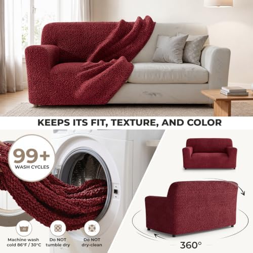PAULATO Premium Stretch Couch Covers for Sofa - Sofa Chair Cover Washable, Dogs & Pets Friendly - Elastic Polyester Loveseat Slipcovers - Non-Slip Love Seat Couch Covers - Burgundy (40"-63" Wide)