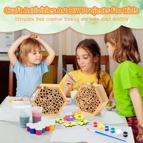 Leinuosen 3 Pcs Mason Bee House with DIY Painting Kits, Felt Bee Flower