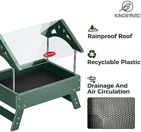 Kingsyard Covered Platform Ground Bird Feeder for Outdoors, Green