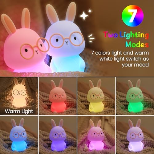 FAMIDUO Bunny Night Light, Squishy Silicone Touch Rabbit Lamp for Kids Baby