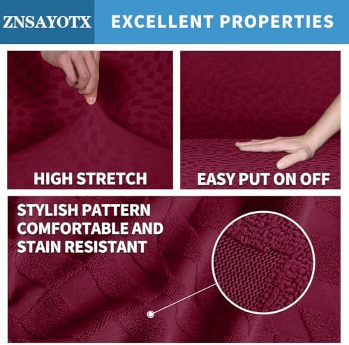 ZNSAYOTX 1 Piece Stretch Chair Cover with Arms (34"-44"), New Plaid Armchair Cover with Elastic Band for Living Room, Ultimate Soft Cozy Washable Chair Slipcover Form Fit Protector, Wine Red