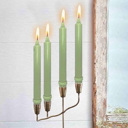 NJAO HOO Light Green Candlesticks 8 Inch Unscented Taper Candle Dripless Handmade Colored Candles for Home Decor Dinner Table Kitchen and Bedroom, 4 Pack
