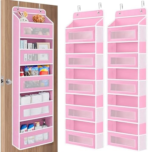 JARLINK Over the Door Organizer for Pantry, Bathroom, 5 Shelf Pink, 2 Pack