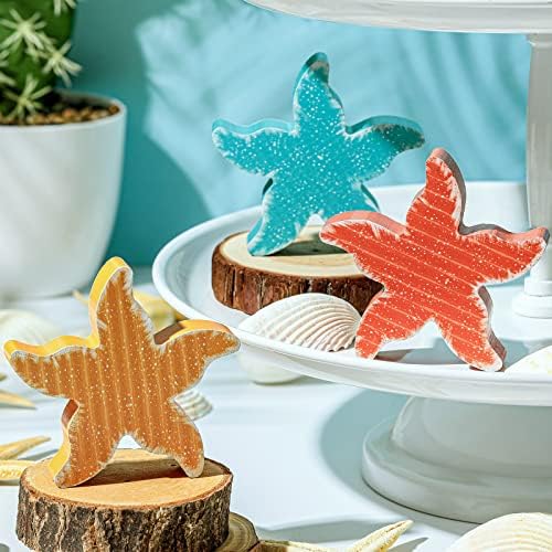 3 Pcs Beach Tiered Tray Decor, Starfish Wood Signs, Summer Decorations