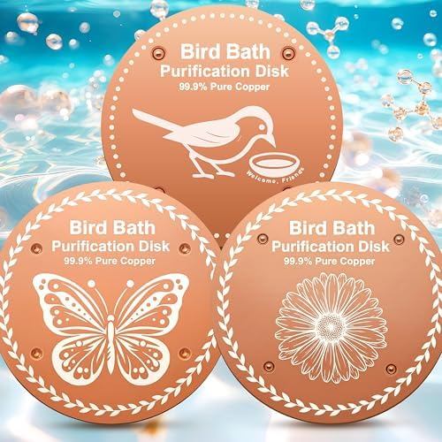 OICEME Bird Bath Purification Disc Pure Copper Outside Winter Solar Power Birdbath Deicer Cage Hanging Bowl Metal Deck Railing Glass Concrete Ceramic Stone Ground Water Bird Flowers