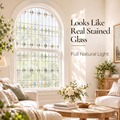 Stained Glass Window Film, Reeded Glass Film Static Cling, 17.5" x 78.7"