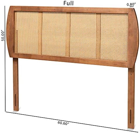 Baxton Studio Harris Mid-Century Modern Ash Walnut Finished Wood and Synthetic Rattan King Size Headboard
