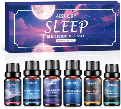 Sleep Essential Oils Set, Natural Essential Oil for Diffusers for Home,6 x 10ml Fragrance Oil Scented Oils, Deep Sleep, Stress Relief, Sweet Dreams, Fresh Breathe,Relaxation Gift for Women and Men
