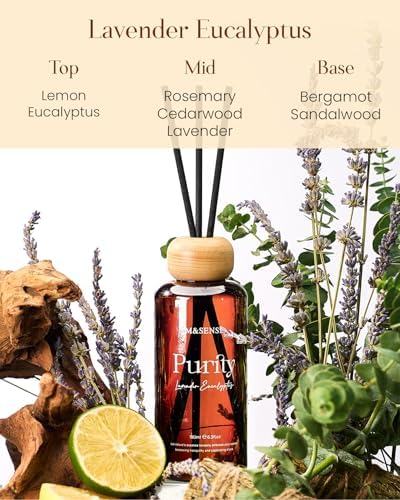 M&SENSE Reed Diffuser, Lavender Eucalyptus, 6.3 oz Natural Essential Oil