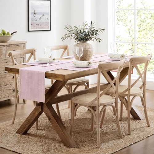 ZeeMart Linen Checked Farmhouse Table Runner, 13x36 Inches Pink