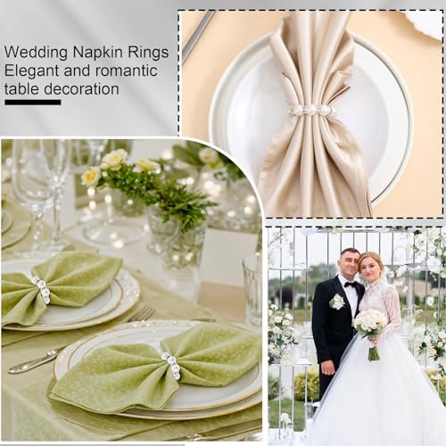 72Pcs Pearl Napkin Rings Imitation Pearl Ring Napkin Holder Delicate Silver Beaded Serviette Buckles for Wedding Christmas Dinner Banquet Decor Party Table Settings