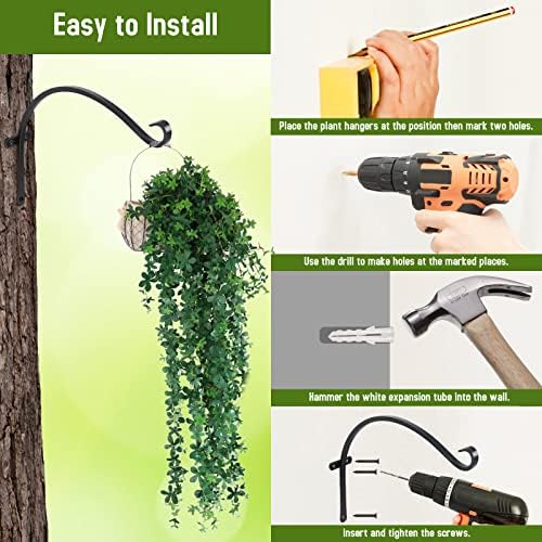 FEED GARDEN Plant Hooks 2 Pack 18 Inch, Solid 8mm Steel Wall Mounted Hanging Brackets, 70 lb Rated, 1.6" Hook Opening, for Bird Feeders Baskets Wind Chimes, Indoor Outdoor