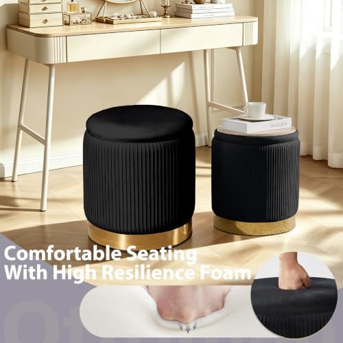 Royal Windsor Round Ottoman with Storage Set of 2, Storage Vanity Stool