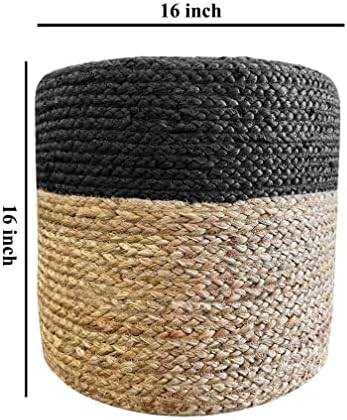 Pouf Ottoman 100% Jute Braided Pouffe Black (16"x16"x16")