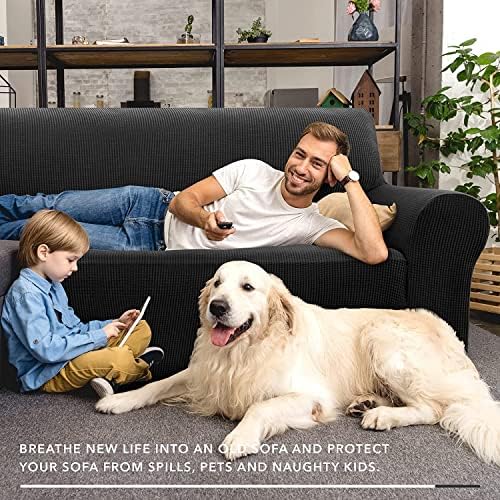 ZNSAYOTX Stretch Oversized Couch Cover Universal Sofa Covers for Living Room Dogs Pet Furniture Protector Spandex Extra Large Sofa Slipcovers with Anti Slip Foam Sticks (Black, XL Sofa)