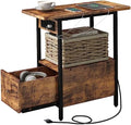 LIDYUK End Table with Charging Station, Narrow Side Table with Drawer