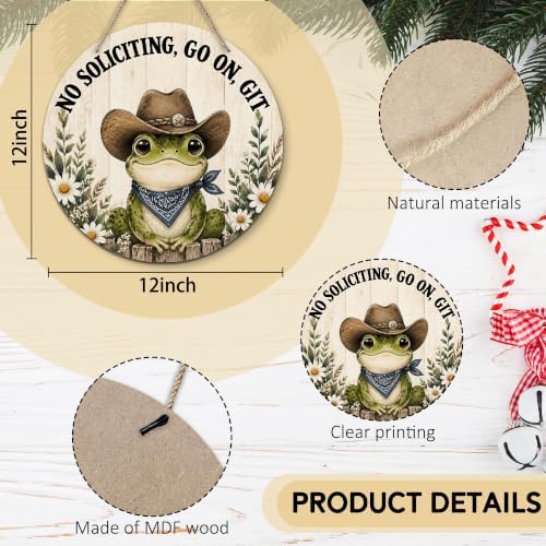 PHAMTE Funny No Soliciting Western Frog Round Wreath Sign for Home 12 Inch