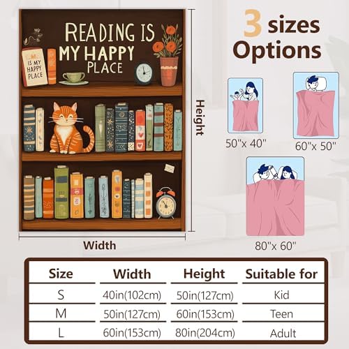 Fall Throw Blanket,Bookshelf Throw Blanket for Couch Home Decor,Cute Cat Soft Plush Travel Blanket Lightweight,Cozy Throws for Couch,Bed,Naps,Reading60 X 80 Inch