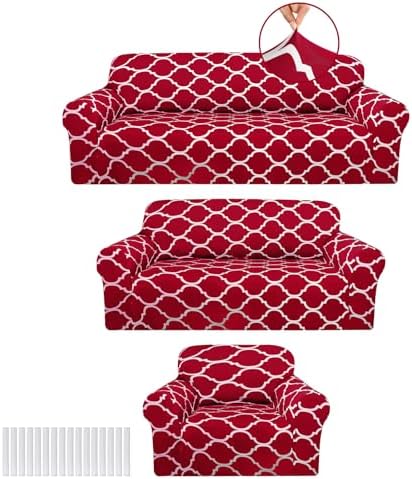Peryiter 3 Pcs Red Couch and Loveseat Sofa Covers,3 Size