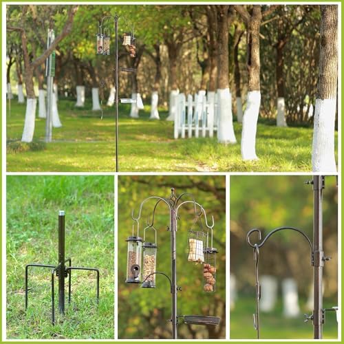 Bird Feeder Station with Suet Cage & Water Bowl Fruit Hook- Adjustable Pole, 6 Hanging Hooks for Wild Birds, Outdoor Garden Bird Feeding Kit