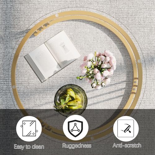 Garden 4 you Nesting Coffee Table, 23.6" Round Coffee Table Set of 2, Glass Nesting Table with Metal Frame, Ceter Tables for Living Room Bedroom Balcony, Gold