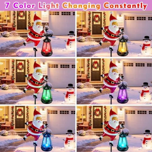 EDOF Christmas Decorations Santa Claus Garden Stake with Solar Lights Multicolor,Christmas Decor Outdoor for Women,Rustic Santa Claus Christmas Lights Yard Metal Stakes for Lawn Garden Porch