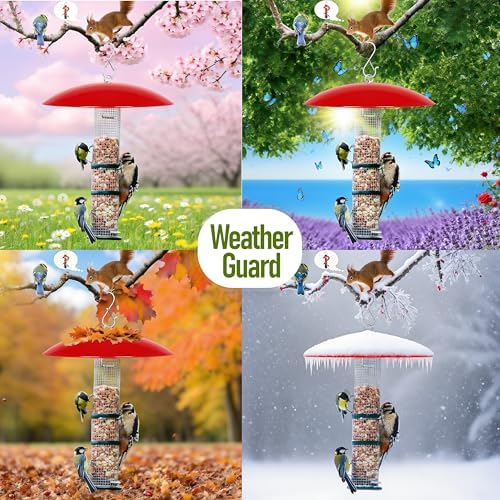 10-Inch Mini Rain Guard for Hummingbird Feeder,Bird Feeders Shade Dome Guard,Squirrel Baffle for Hanging Feeder in the Outdoors (Red), 4 Pack
