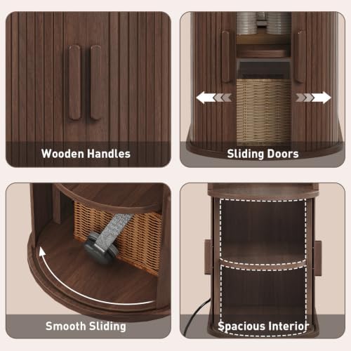RALGEND Narrow End Table with Charging Station and Sliding Curved Door