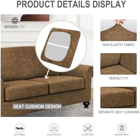URBANLIFE 3-Piece Stretch Sofa Covers for 2 Cushion Couch, Brown