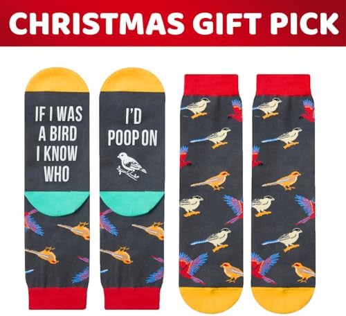 Funny Socks for Women Men - Novelty Crazy Socks Bird Butterfly Gifts, Bird Stocking