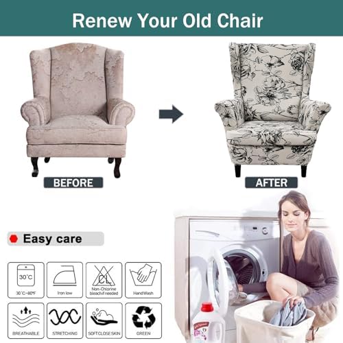 NILUOH Wingback Chair Covers 2-Piece, Armchair Slipcovers for Living Room