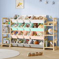EXPERLAM Extra Large Toy Storage - Toy Storage Organizer, Wooden Toy Organizer with 6 Side Shelves and 16 Bins, 3-in-1 Bookshelf for Kids Rooms, Playroom, Nursery, Multi