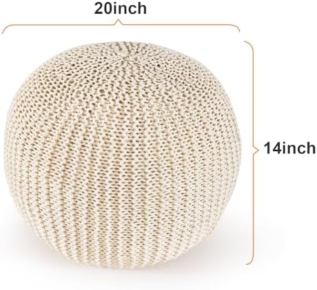 Pouf Ottoman Stuffed Round Modern Foam Filled Foot Rest Poufs for Living Room Chair Decorative 20 X 14 Inches Boho Relax Stool for Wedding Christmas Party, Beige (Beige, 20inch)