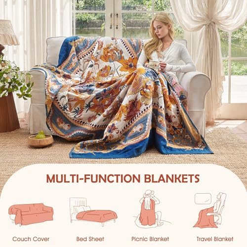 Boho Throw Blanket - 100% Cotton Queen Size Blankets for Bed Sofa