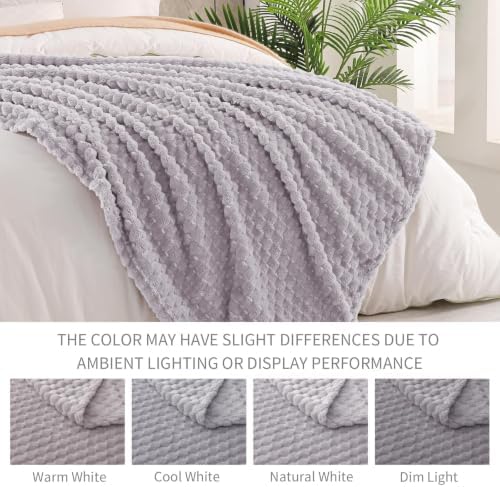 Exclusivo Mezcla Large 3D Fleece Throw Blanket for Couch, Light Grey