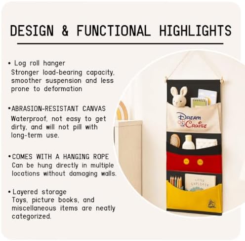 3-Pocket Hanging Wall Organizer, Cute Cruise Ship Design for Playroom Door