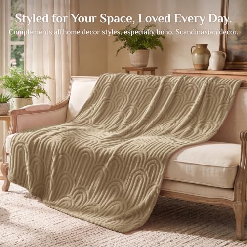 BEDELITE Light Brown Boho Fleece Throw Blanket for Couch, 50x60 Inches