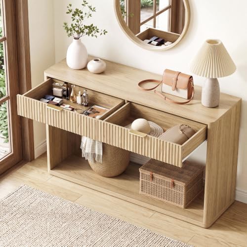 IRONCK 47" Fluted Console Table for Entryway with 2 Large Drawers, Oak