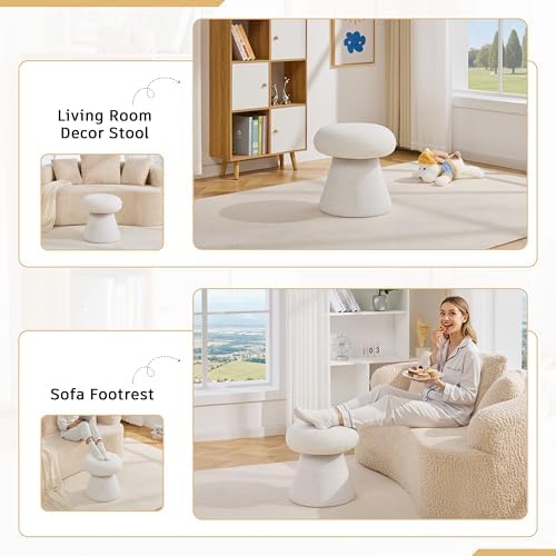 Cute Mushroom Ottoman Stool, Teddy Fleece 360° Swivel Vanity Stool