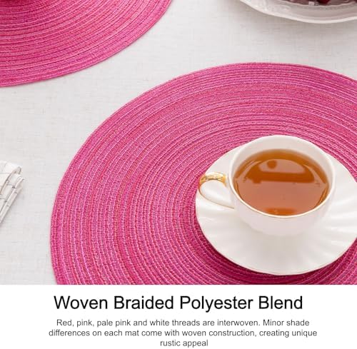 SHACOS Hot Pink Round Braided Placemats Set of 4 Washable Fabric Place Mat