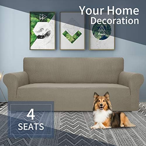 JIVINER High Stretch Couch Covers for 3 Cushion Couch 1-Piece Extra Large Sofa Covers with Elastic Bottom Anti Slip Elastic Sofa Slipcover Furniture Protector for Pets (XL Sofa, Khaki)