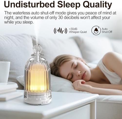 120ml Glass Essential Oil Diffuser, Ultrasonic Aroma Diffuser Glass Cover & Plastic Reservoir with Auto Shut-Off, 7 Colors LED Light for Home, Bedroom, Office, Yoga(White Base)