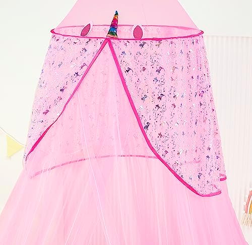 Bed Canopy for Girls, Unicorn Princess Bed Canopy Bedroom Accessories Decor,Girls Mosquito Net Dome Canopy for Twin to King Size Bed