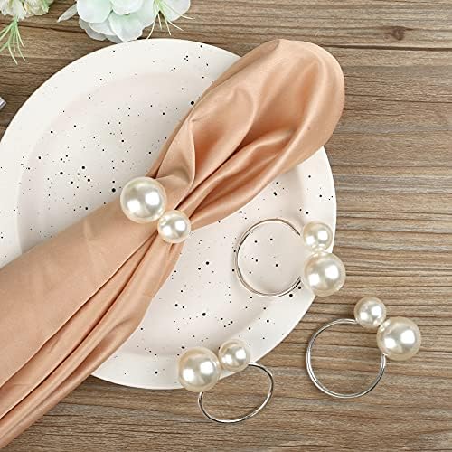 Kesote Pearl Napkin Rings Set of 12, Silver Napkin Wraps