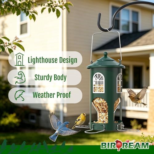 Birdream Metal Bird Feeder for Outdoors Hanging, Large Capacity, Green