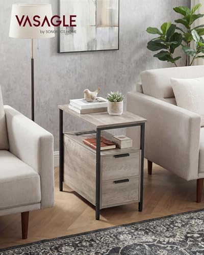 VASAGLE Side End Table with Charging Station, Slim Nightstand with Storage