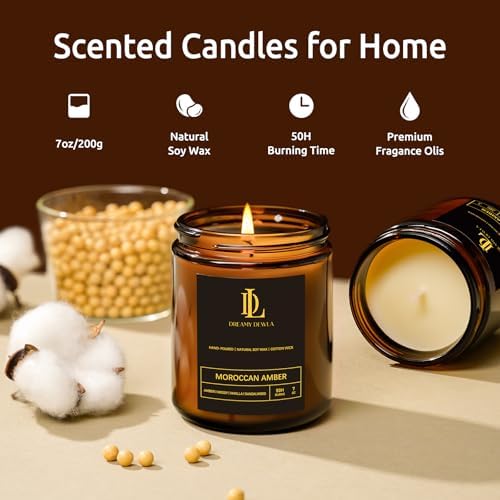 Scented Candles for Men, Moroccan Amber Candle for Home, Soy Wax Candles Gift for Birthday Father's Day Thanksgiving Day Anniversary