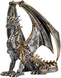 12'' H Steampunk Dragon Statue Mechanical Gear Sitting Sculpture