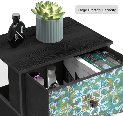 GiftGo Retro Dresser with Fabric Drawers Boho Mandala Flower Chest of Drawers Narrow Storage Tower for Small Spaces Gaps Bedroom Beautiful Nightstand Living Room Table (Mandala, 3 Drawers)
